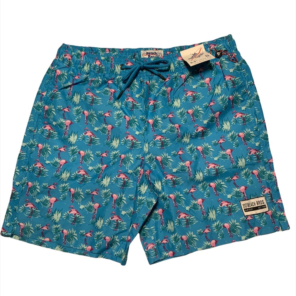 NWT Men's Blue Flamingo Beach Bros Swim trunks